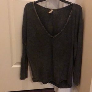 Free People Distressed Long Sleeve Shirt